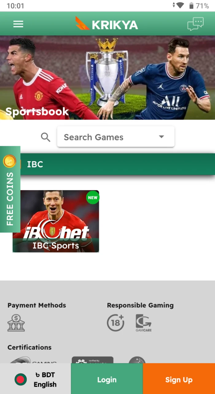 We offer the Krikya bet app's sportsbook section.
